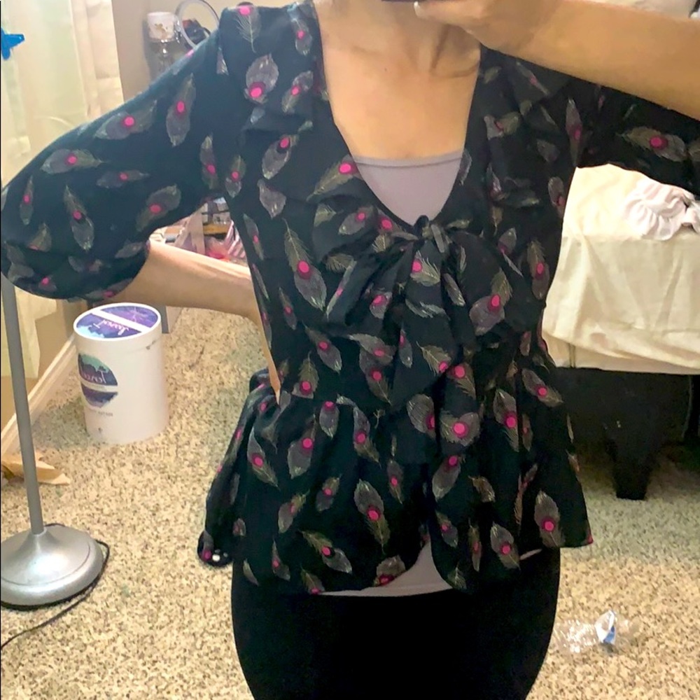 Vintage Peplum peacock feather top